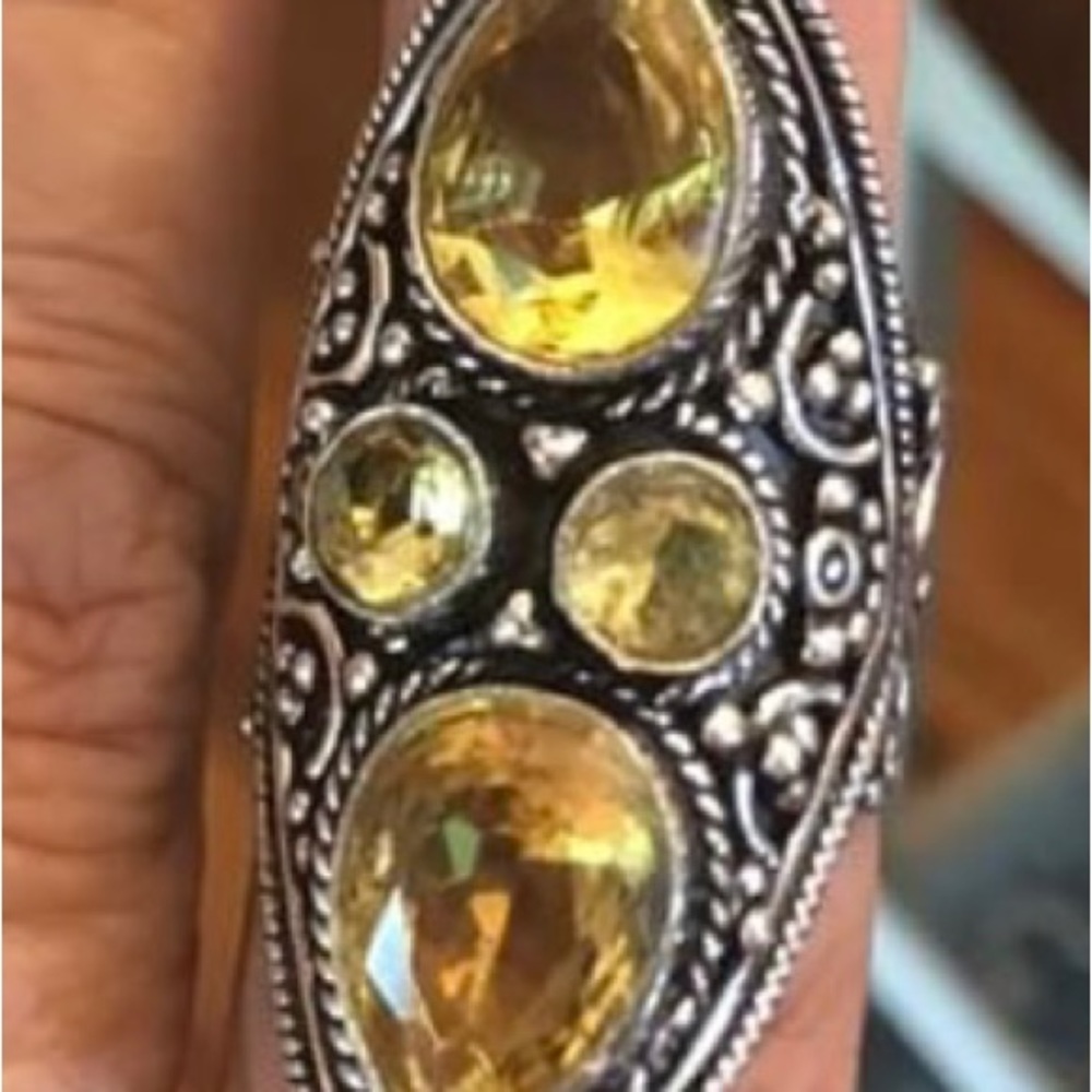 NWT Sterling Silver Citrine Statement Ring sz 7.5